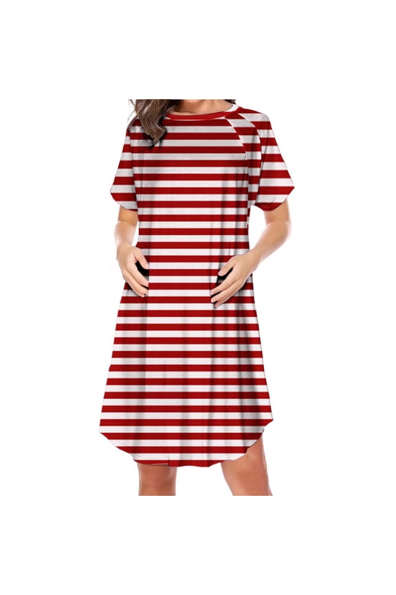 Maternity Maxi Dress Summer Striped Print Drop Shoulder Mid-Length Dress Leisure Slim Fit Short Sleeve Ruffle Flowy Beach Dress Summer Clothes