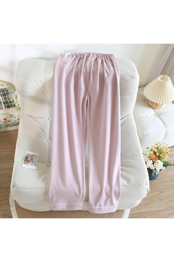 Maternity Pants for Women Winter Fleece Lined Thermal Pregnant Women Adjustable Waistband Long Pajama Pants for Home Lounging Pregnancy Pants for Women