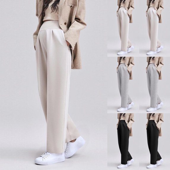 pstuiky Maternity Pants for Work Wide Leg Pants for Pregnancy High Waist Loose Fit Casual Pants with Abdominal Support for Spring Fall Winter Plus Size Maternity Clothes