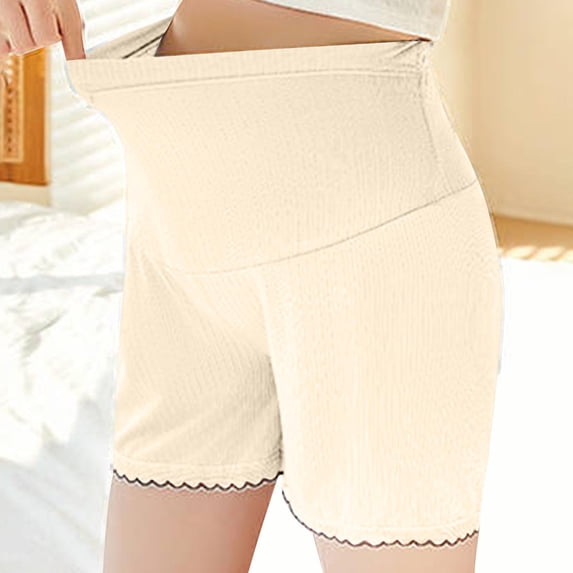 pstuiky Maternity Shorts Athletic High Waist Adjustable Thin Shorts Lace Trim Solid Color Pregnancy Underwear for Everyday Wear Maternity Pajama Shorts