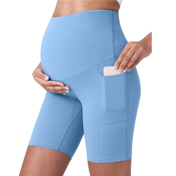 pstuiky Maternity Shorts Athletic Yoga Shorts 5 Inch Inseam High Waist Pocket Capri Pants Pregnancy Activewear for Workouts Daily Maternity Clothes for Women