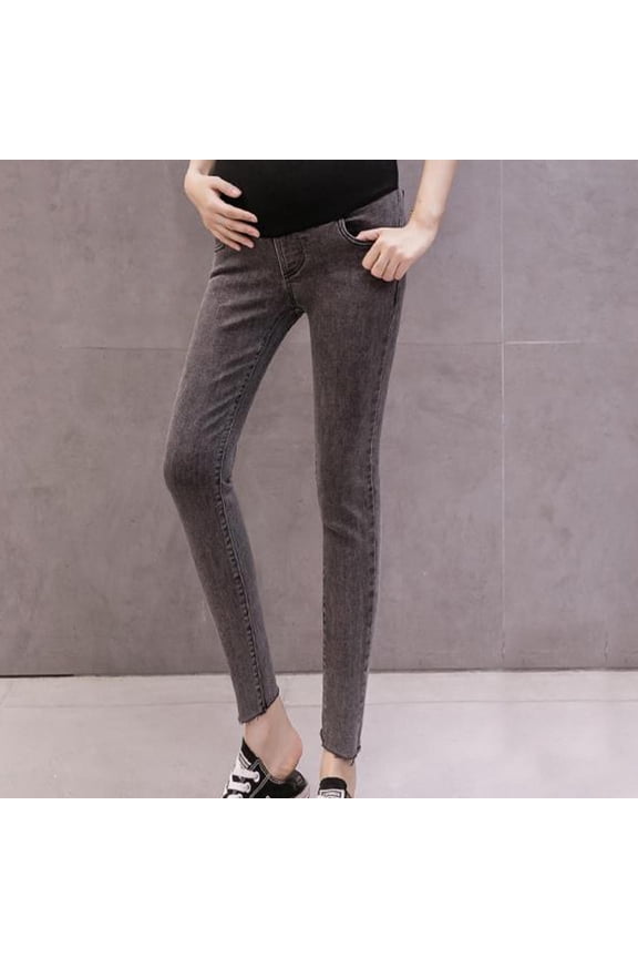 Maternity Work Pants Solid Color High Waist Loose Fit Stretch Denim Jeans for Pregnancy Comfortable Casual Long Pants Pregnancy Pants