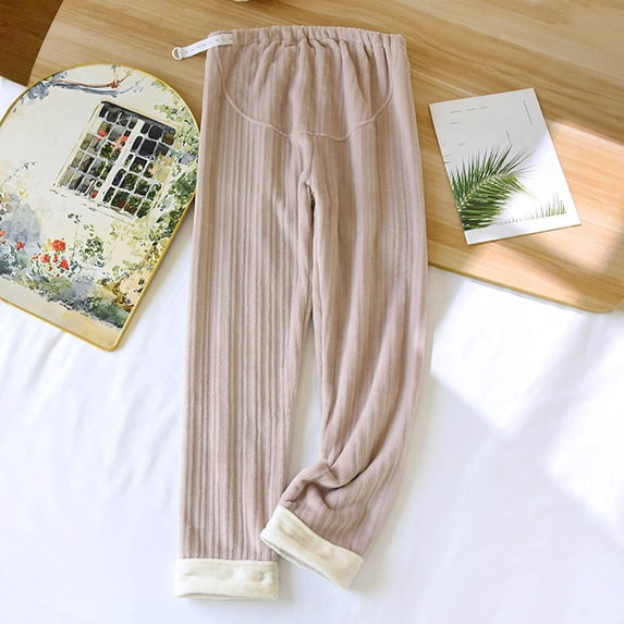 pstuiky Maternity Work Pants Winter Fleece-Lined Adjustable Waistband Pajama Pants for Pregnant Women Long Thermal Lounge Pants for Home Pregnancy Pants