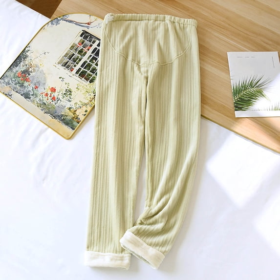 pstuiky Maternity Work Pants Winter Fleece-Lined Adjustable Waistband Pajama Pants for Pregnant Women Long Thermal Lounge Pants for Home Pregnancy Pants