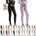 thumbnail image 1 of pstuiky Maternity Workout Leggings 2-Pack Fleece Lined Leggings for Women Solid Color Stretchy Long Pants with Adjustable Waistband Thermal Leggings Maternity Pants for Women, 1 of 4