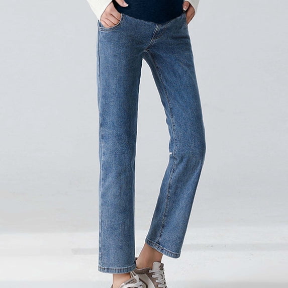 pstuiky Maternity Yoga Pants High Waist Stretch Straight Leg Denim Pants Full Length Over The Belly Support Comfortable Casual Pregnancy Jeans Pregnancy Pants for Work