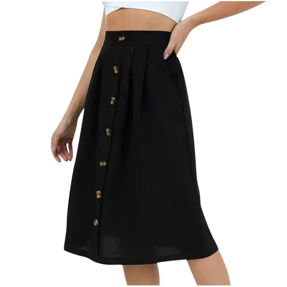 Up to 60% Off! pstuiky Skirt for Women , Women Casual Button Skirt A-Line Skirt High-Waisted Skirt Midi Skirt Leisure