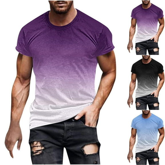 pstuiky Men Tshirt, Men Print Short Sleeve Round Neck T-shirt Casual Fashion Short Sleeve Purple m