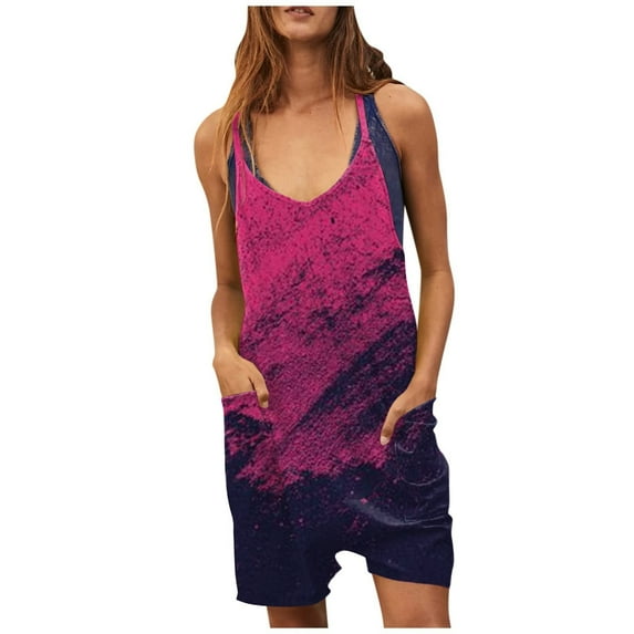 pstuiky Jumpsuits for Women, Women's Scoop Solid Neck Sleeveless Short Jumpsuit Strap Loose Adjustable Jumpsuits Stretchy Shorts Romper with Pockets