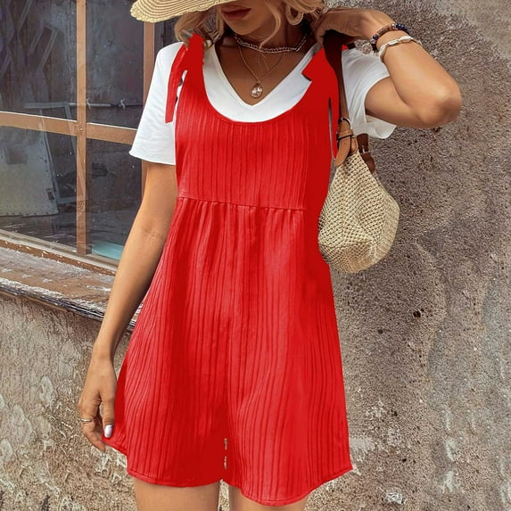 pstuiky One Piece Jumpsuits for Women, Solid Color Casual Short Outfits for Vacation Relaxed Fit Rompers for Women Dressy Hot Pink M