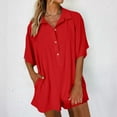 thumbnail image 1 of pstuiky One Piece Jumpsuits for Women, Solid Color Casual Short Pants Button with Pockets Classic Fit Womens Romper Up to 60% Off Red XL, 1 of 8