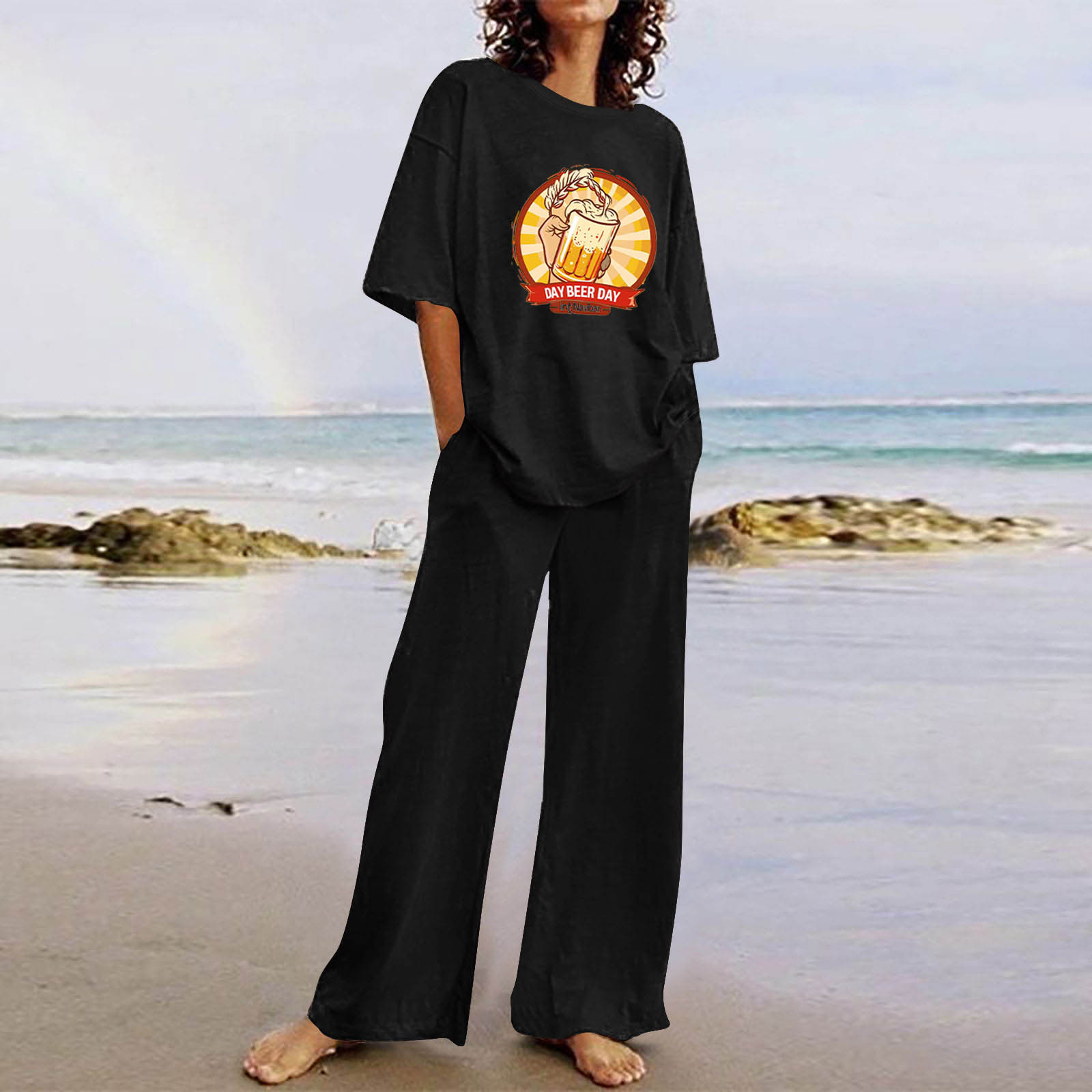 pstuiky Pajama Sets for Women 2 Piece, Women Print Short Sleeve Round