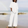 thumbnail image 1 of pstuiky Pajama Sets for Women 2 Piece, Women Print Short Sleeve Round Neck Blouses Shirts Sets and Long Pants Regular Fit Casual Oversized Nighty Loungewear Set White XXL, 1 of 5