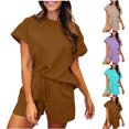 thumbnail image 1 of pstuiky Pajama Sets for Women 2 Piece, Women Print Short Sleeve Round Neck Blouses Shirts Sets and Shorts Slim Fit Comfy Plus Size Lounge Womens Loungewear Set Save Big Coffee L, 1 of 6