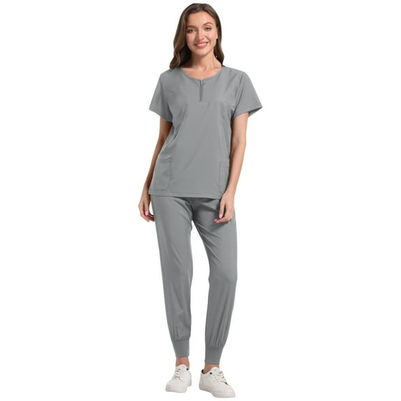 pstuiky Pajama Sets for Women Fashion Solid Color Breathable Sleepwear with Pants Leisure Loose Fit Crew Neck Short Sleeve Pajamas Pjs Sets for Women Gray L