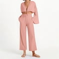 thumbnail image 1 of pstuiky Pajama Shorts Set Women Summer Solid Color Breathable Pajama Sets with Pants Leisure Loose Fit V-Neck Long Sleeve Sleepwear Plus Size Sleepwear Pink L, 1 of 7