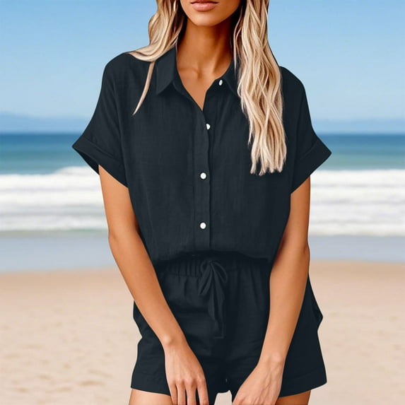 pstuiky Pajamas for Women Set Oversized Solid Color Lightweight Pajamas Sets Summer Loose Fit Crew Neck Short Sleeve Sleepwear with Shorts Navy M