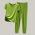 thumbnail image 1 of pstuiky Pajamas for Women Set, Womens Pajamas Short-Sleeved Crew-Neck Top and Mid-Length Pants Two-Piece Thin Suit Large-Size Home Wear Two-Piece Leisure Green M, 1 of 6
