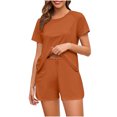thumbnail image 1 of pstuiky Pajamas for Women Shorts Set Oversized Solid Color Breathable Pajamas Set Leisure Loose Fit Crew Neck Short Sleeve Sleepwear with Shorts Womens Loungewear Set Orange L, 1 of 8