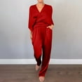 thumbnail image 1 of pstuiky Pajamas for Women Set Plus Size Solid Color Breathable Sleepwear with Pants Casual Loose Fit V-Neck Short Sleeve Pajamas Summer Pjs Red 3XL, 1 of 7