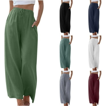 pstuiky Pants, Women Print Mid Waist Classic Fit Stylish Oversized Autumn Pants Wide Leg Pants Gift for Women Fall Savings Clearance Army Green L