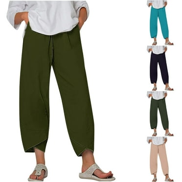 pstuiky Pants for Women, Women Solid Color Mid Waist Relaxed Fit Soft and Comfortable Plus Size Lounge Trousers Sports Pants Gift for Women Fall Savings Clearance Army Green L