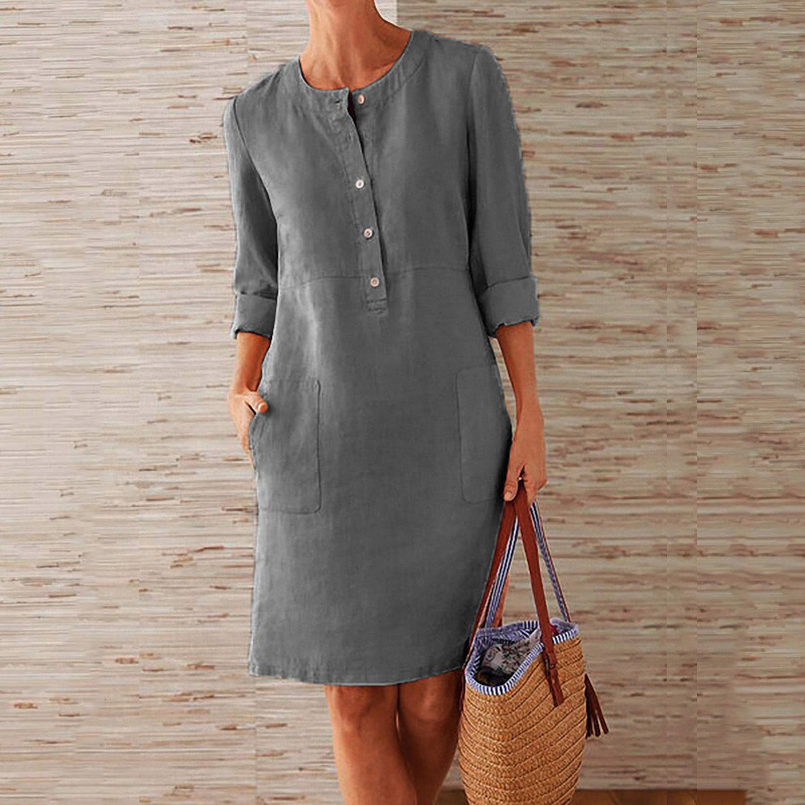 Women's Plus Size Casual Dress A Line Dress Solid Color Midi Dress Long Sleeve
