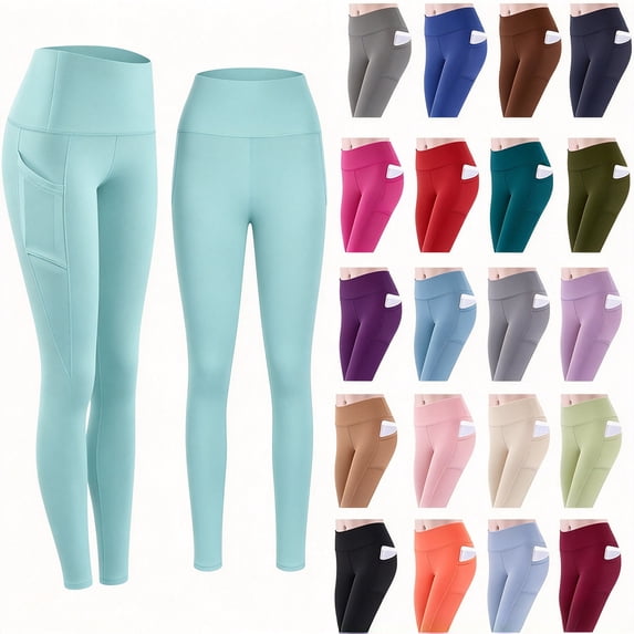 pstuiky Plus Size Leggings with Pockets for Women High Waist Yoga Workout Pants, Solid Color Running Athletic Leggings, Comfort Stretch Fit for Fitness Sports