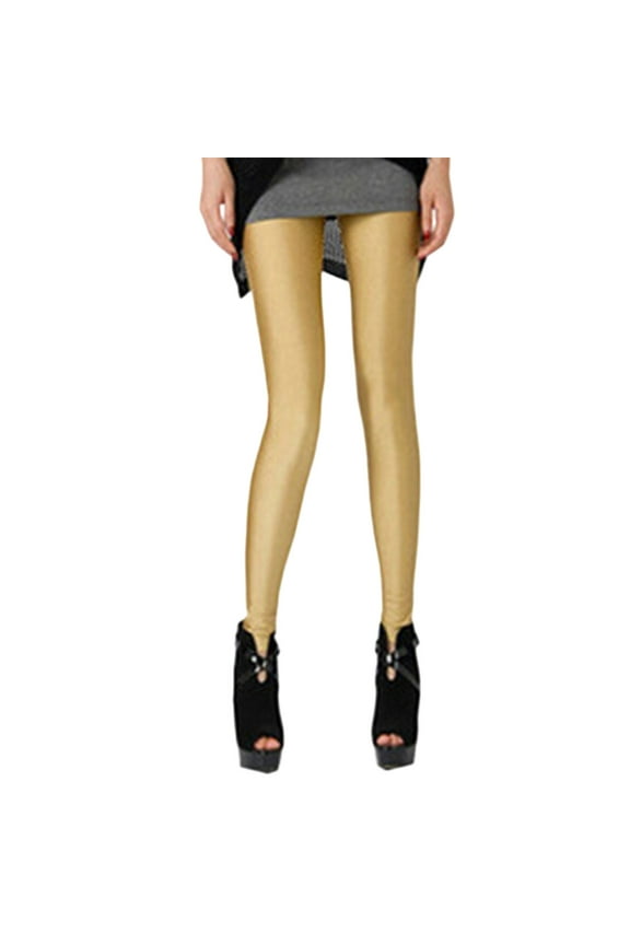 Plus Size Leggings for Women, Solid Color Loose Long Elastic Trousers Comfy Womens Dress Pants Holiday Gifts Gold Free Size