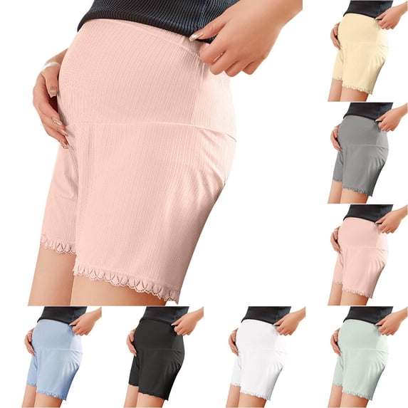 pstuiky Pregnancy Shorts for Women High Waist Adjustable Lace Trim Thin Shorts Versatile for Daily Wear Maternity Clothes for Women