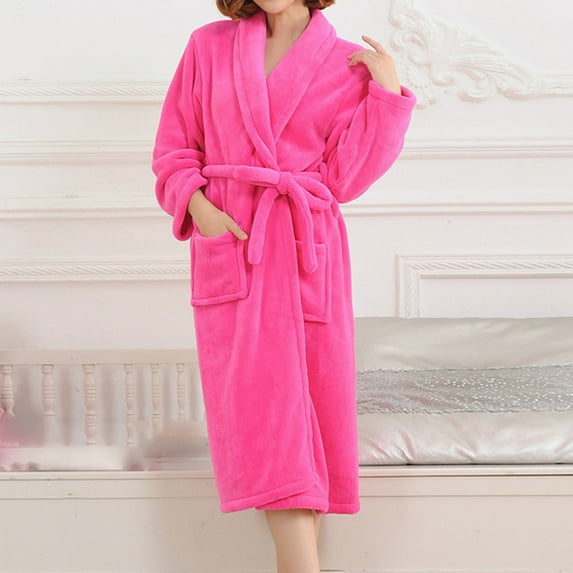 pstuiky Robe, Unisex Regular Winter Warm Homewear Flannel Robe Bathrobe Long Pajamas Plush Robe Leisure Hot Pink #1 XXL