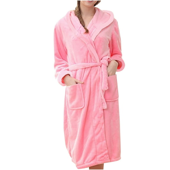 pstuiky Robe, Unisex Regular Winter Warm Homewear Flannel Robe Bathrobe Long Pajamas Plush Robe Leisure Pink #1 XXL