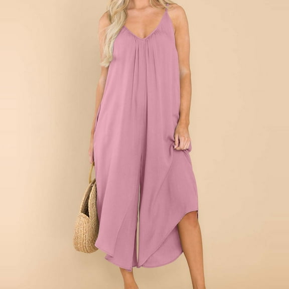 pstuiky Rompers for Women, Women Solid Color Wide Leg Long Pants With Pockets Straight Loose Stylish Oversized Lounge Pants Baggy Gift for Girl Save Big Pink L