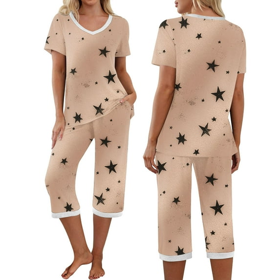 pstuiky Sexy Pajama Set for Women Oversized Floral Print Comfortable Pajama Sets with Pants Casual Loose Fit V-Neck Short Sleeve Sleepwear Plus Size Sleepwear Multicolor S