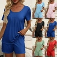 thumbnail image 1 of pstuiky Sexy Pajama Set for Women Summer Solid Color Comfortable Lounge Sets Casual Loose Fit Crew Neck Short Sleeve Pajama Sets with Shorts Pjs Sets for Women Black S, 1 of 8