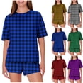 thumbnail image 1 of pstuiky Short Pajamas for Women Oversized Plaid Print Lightweight Comfy Lounge Sets Leisure Loose Fit Crew Neck Short Sleeve Pajama Sets with Shorts Loungewear for Teens Black S, 1 of 7