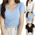 thumbnail image 1 of pstuiky Short Sleeve Shirts for Women Oversized V-Neck Solid Color Summer Tops Formal Loose Fit Comfortable Tees Tops Womens Blouses, 1 of 4