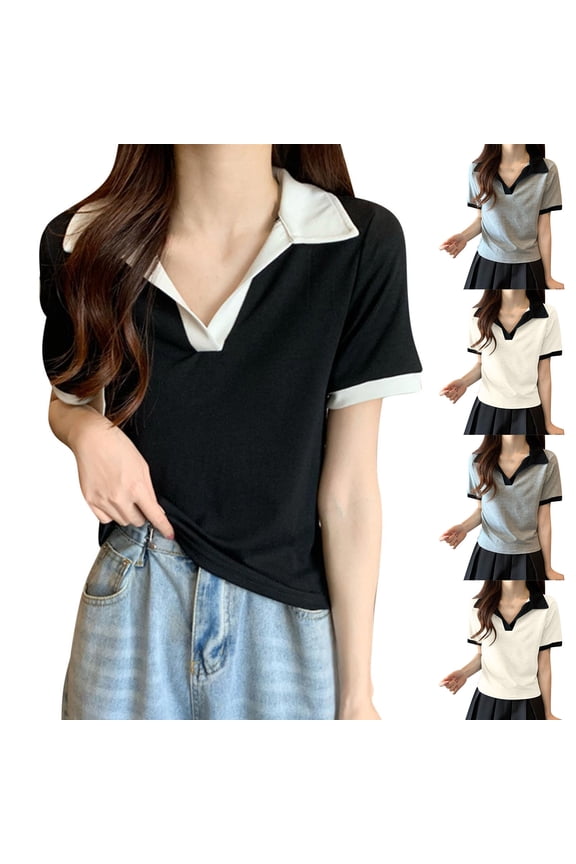 Short Sleeve Tshirts Shirts for Women Trendy V-Neck Solid Color Fashion Clothing Lightweight Loose Fit Comfortable Basic Tshirts Blouses for Women