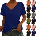 thumbnail image 1 of pstuiky Short Sleeve Workout Tops for Women Fashion V-Neck Solid Color Women'S Clothing Comfort Loose Fit Comfortable Fashion Clothing Women'S Workout Tops, 1 of 7