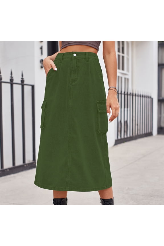 Skirt for Women , Women Spring Summer Denim Skirt Casual Mid-Length Skirt with Pockets Leisure