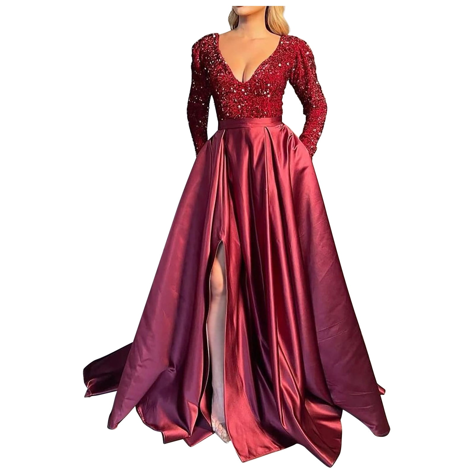 Women's Sexy Maxi Dress Plus Size Sequined Elegant Pleated Evening Gown