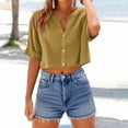 thumbnail image 1 of pstuiky Spring Tops for Women Summer Solid Color Short Sleeve Linen Tops for Women Summer Leisure Loose Fit Tie Front Outfits Yellow M, 1 of 5