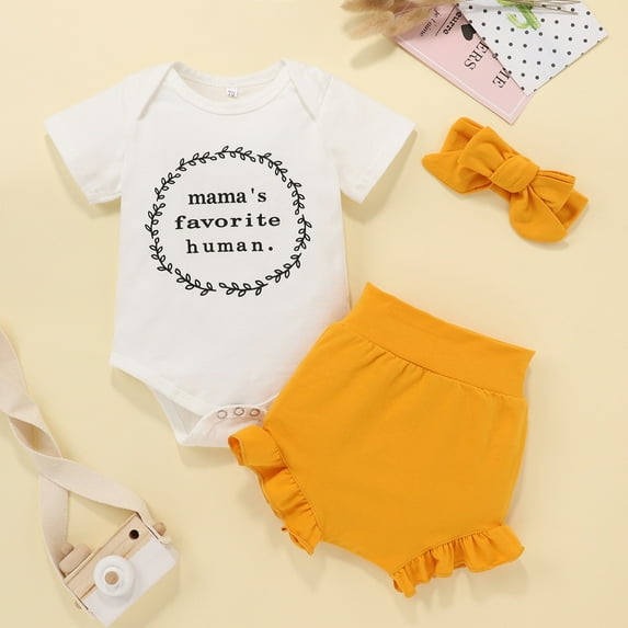 pstuiky Summer Clothes for Kids, Newborn Infant Baby Girls Letter Short Sleeve Romper Bodysuit+ Shorts Set Unisex Short Sets