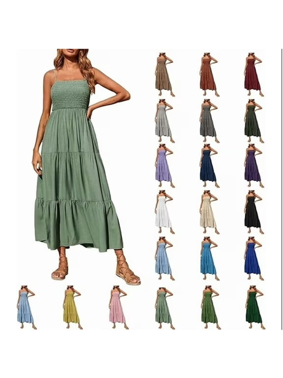 Summer Dress, Women Sleeveless Bohemian Maxi Dress Pleated High-Waisted Dress Casual Dress Sundress Leisure Plus Size Dresses for Women