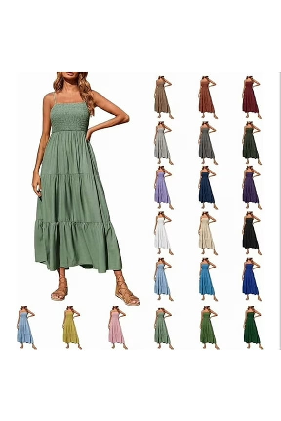 Summer Dress, Women Sleeveless Bohemian Maxi Dress Pleated High-Waisted Dress Casual Dress Sundress Leisure Plus Size Dresses for Women