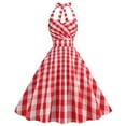 thumbnail image 1 of pstuiky Summer Dresses, Plaid Printed Cocktail & Party Dresses Midi Dress Trendy Sleeveless Halter Evening Dresses for Women Red XXL, 1 of 8