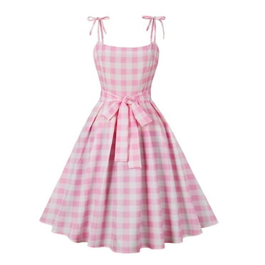 pstuiky Summer Dresses, Plain Tank Dress Suspenders Midi Dress Simple Sleeveless Off the Shoulder Work Dresses for Women Bow Up to 60% Off Pink XL