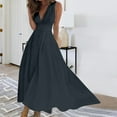 thumbnail image 1 of pstuiky Summer Dresses , Women Sleeveless V-Neck Dress Breast Wrap Gown Long Skirt Dress High Waist Floor-Length Dress Maxi Dress Leisure Black M, 1 of 6