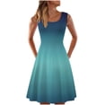 thumbnail image 1 of pstuiky Summer Dresses for Women, Women's Summer Tank Sleeveless A-Line Knee Length Pleated Sun Dresses Tie-Dye Gradient Rainbow Floral Print Dress Leasure Blue #1 XL E2, 1 of 5
