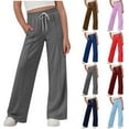 thumbnail image 1 of pstuiky Summer Solid Color Elastic Waist Wide Leg Long Pants Casual Trousers Home Wear Outerwear Sweatpants with Pockets, 1 of 8